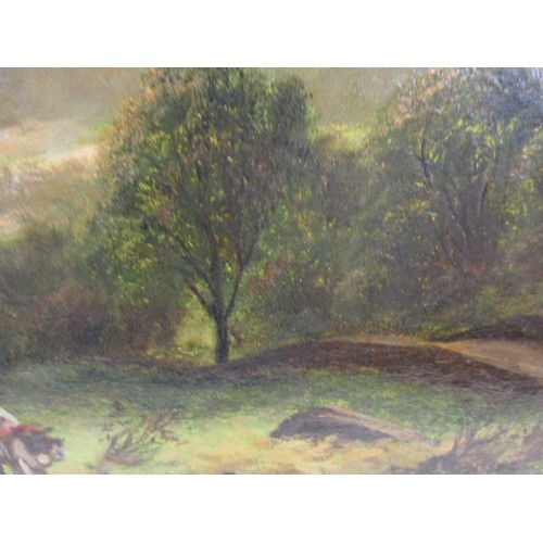 330 - A late 19th early 20th century landscape scene oil painting on canvas, marked James Peel, in later g... 