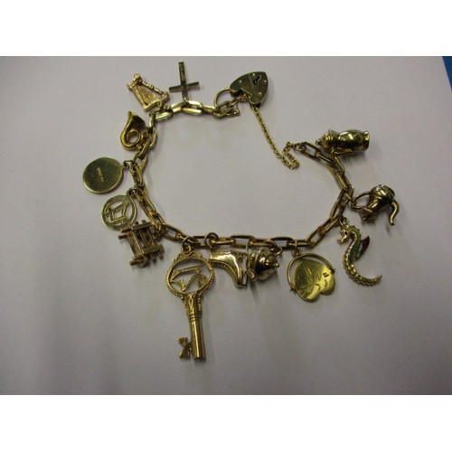 74 - A 9ct gold charm bracelet with numerous gold charms, approx. weight 26.3g in good condition with gen... 