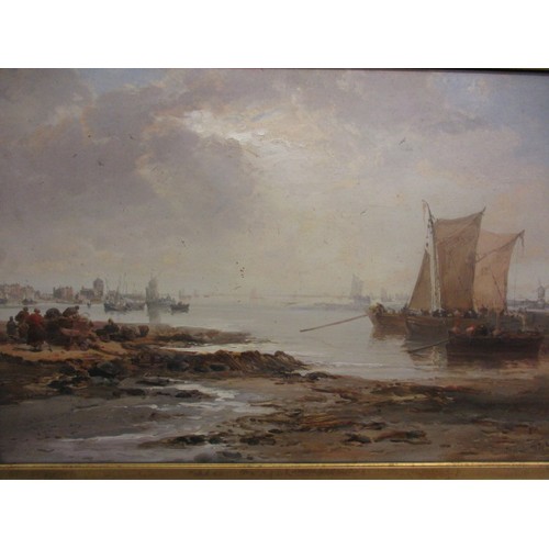 331 - James Webb (British 1825-1895) landscape river scene of Rotterdam, oil on wood panel, double signed ... 