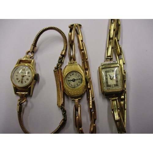 87 - 3 Vintage gold cased ladies wristwatches, 2 in 9ct and the Mu Du example in 18ct, not tested to see ... 