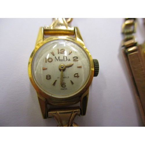 87 - 3 Vintage gold cased ladies wristwatches, 2 in 9ct and the Mu Du example in 18ct, not tested to see ... 