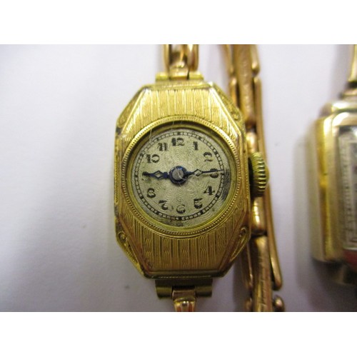 87 - 3 Vintage gold cased ladies wristwatches, 2 in 9ct and the Mu Du example in 18ct, not tested to see ... 