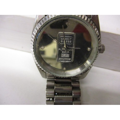 90 - A gents designer watch for Credit Suisse with stainless steel strap, in current working order in goo... 