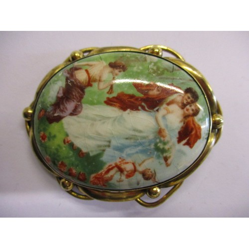 94 - A late 19th early 20th century hand painted porcelain plaque brooch with yellow metal mount, in pre-... 