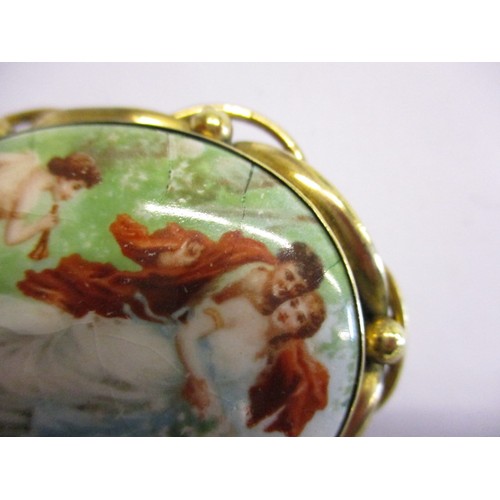 94 - A late 19th early 20th century hand painted porcelain plaque brooch with yellow metal mount, in pre-... 