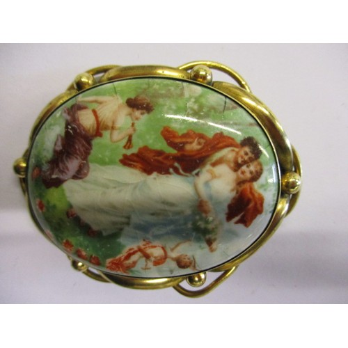 94 - A late 19th early 20th century hand painted porcelain plaque brooch with yellow metal mount, in pre-... 