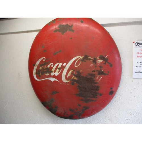 343 - A mid-20th century large domed shape enamel advertising sign for Coca Cola, approx. diameter 90cm, h... 