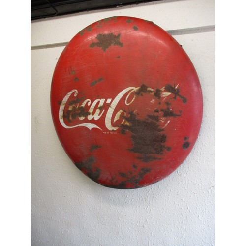 343 - A mid-20th century large domed shape enamel advertising sign for Coca Cola, approx. diameter 90cm, h... 