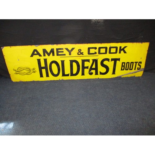 342 - An early 20th century enamel advertising sign for Amey & Cook, Holdfast Boots, approx. size 170x46cm... 