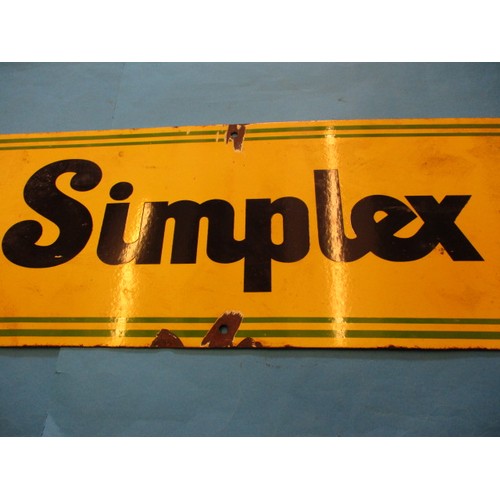 337 - A vintage ‘Simplex’ enamel advertising sign, having some enamel loss around mounting holes, approx. ... 