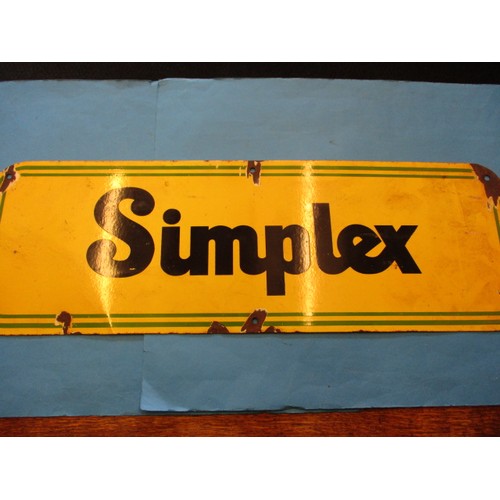 337 - A vintage ‘Simplex’ enamel advertising sign, having some enamel loss around mounting holes, approx. ... 