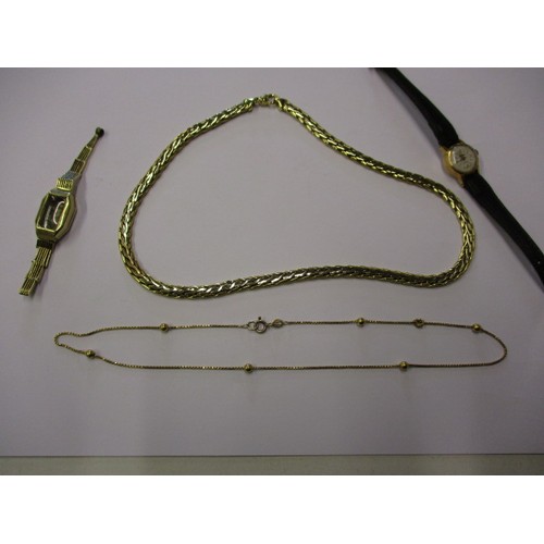 80 - A parcel of gold items to include 2 necklaces both marked 750 , a watch case marked 585 and a  ladie... 