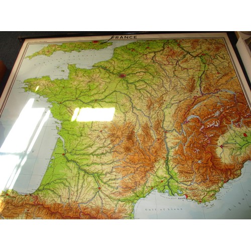 328 - Two large mid-20th century cloth ‘Westermann maps, one North America the other France, both retain e... 