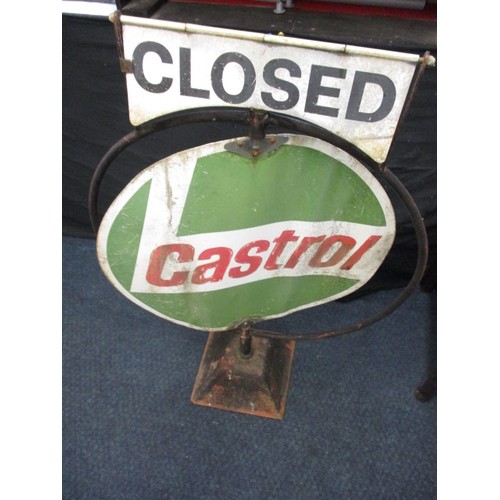 336 - A vintage garage forecourt Open/Close sign, with rotating Castrol sign to centre. Approximate height... 