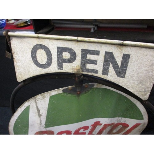 336 - A vintage garage forecourt Open/Close sign, with rotating Castrol sign to centre. Approximate height... 