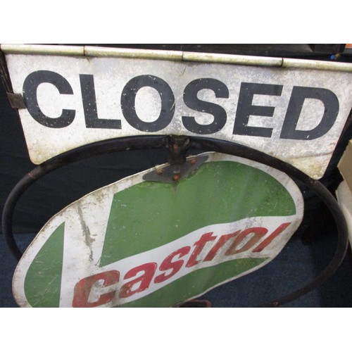 336 - A vintage garage forecourt Open/Close sign, with rotating Castrol sign to centre. Approximate height... 