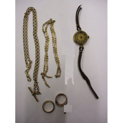 84 - A quantity of mixed 9ct gold and yellow metal items, to include a gold albert chain and a gold cased... 