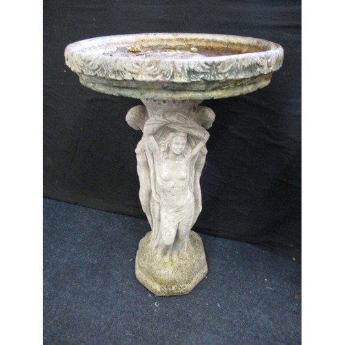 245 - A vintage reconstituted stone garden bird bath statue, approx. height 74cm, the top bowl having been... 