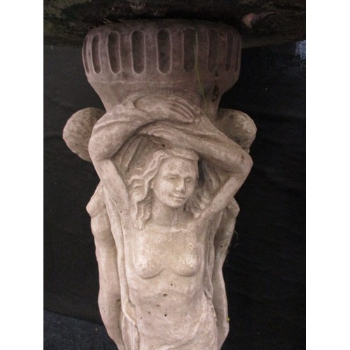 245 - A vintage reconstituted stone garden bird bath statue, approx. height 74cm, the top bowl having been... 