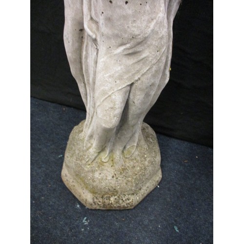 245 - A vintage reconstituted stone garden bird bath statue, approx. height 74cm, the top bowl having been... 