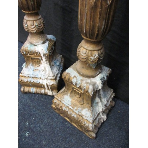 278 - 2 Large alter type candlesticks, approx. height 77cm, both in used condition with wax dribbles