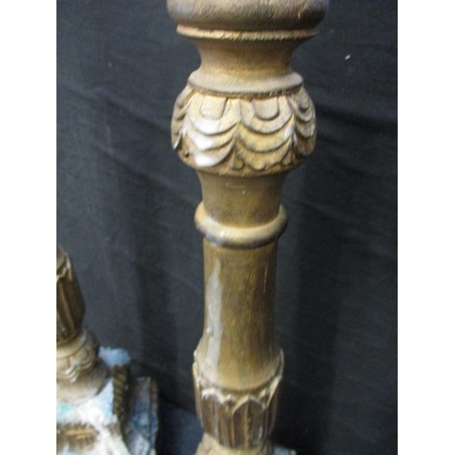 278 - 2 Large alter type candlesticks, approx. height 77cm, both in used condition with wax dribbles