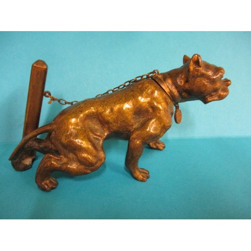 171 - A late 19th century cold painted Viennese bronze sculpture of a chained dog, marked 1869 WIEN on tag... 