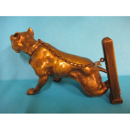 171 - A late 19th century cold painted Viennese bronze sculpture of a chained dog, marked 1869 WIEN on tag... 