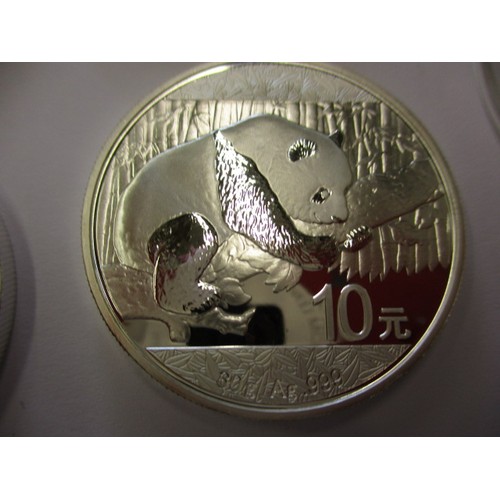 107 - 4x30g .999 fine silver Chinese year of the panda coins, in uncirculated condition and each in a plas... 