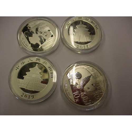 107 - 4x30g .999 fine silver Chinese year of the panda coins, in uncirculated condition and each in a plas... 