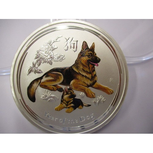 109 - A 5oz .9999 bullion grade Australian 8 Dollar coin, dated 2018 for the Chinese year of the dog, in u... 