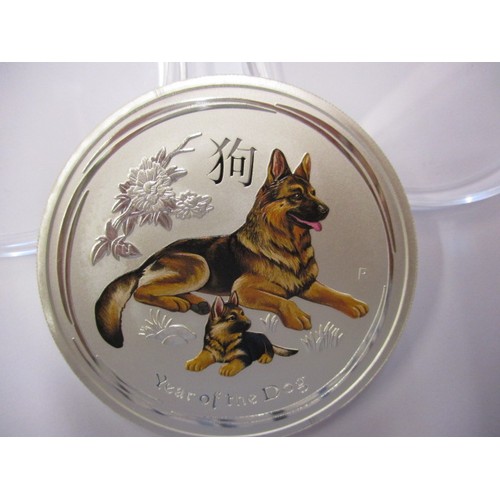 109 - A 5oz .9999 bullion grade Australian 8 Dollar coin, dated 2018 for the Chinese year of the dog, in u... 