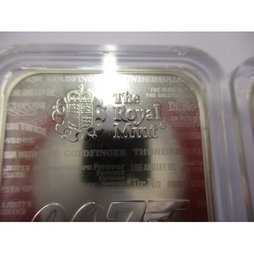 121 - 3 Royal Mint 1oz 999.9 fine silver ingots for James Bond 007 No Time To Die, each in a plastic capsu... 