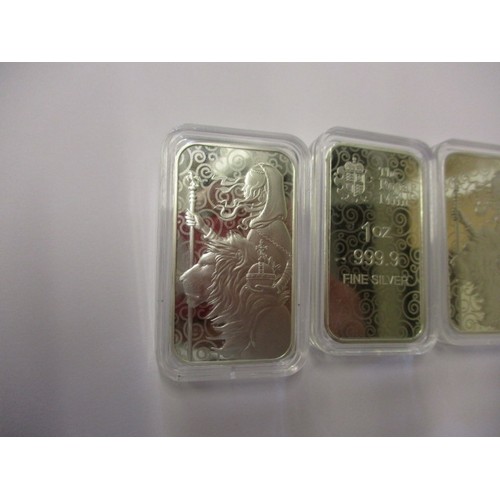 122 - 3 Royal Mint 1oz 999.9 fine silver ingots for Una and the Lion, each in a plastic capsule and mint c... 