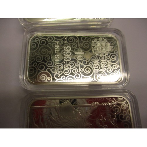 122 - 3 Royal Mint 1oz 999.9 fine silver ingots for Una and the Lion, each in a plastic capsule and mint c... 