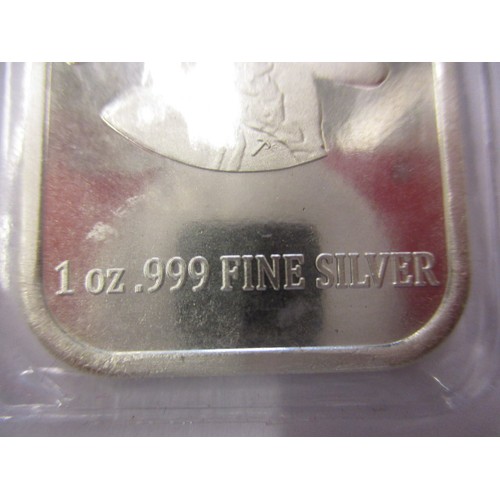 124 - 3 United States of America ‘Liberty’ 1oz .9999 fine silver ingots, in sealed plastic capsules