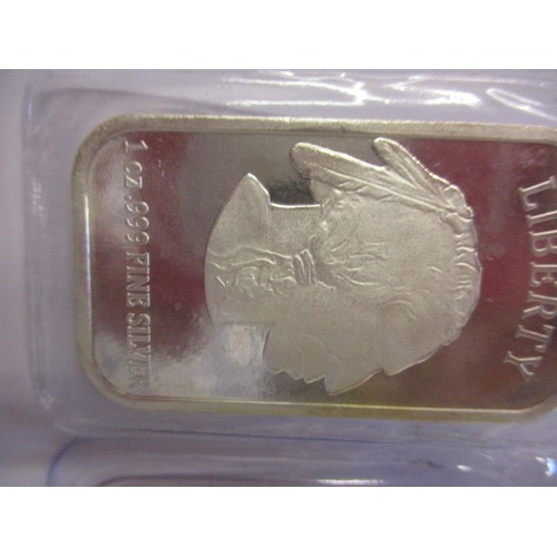 124 - 3 United States of America ‘Liberty’ 1oz .9999 fine silver ingots, in sealed plastic capsules