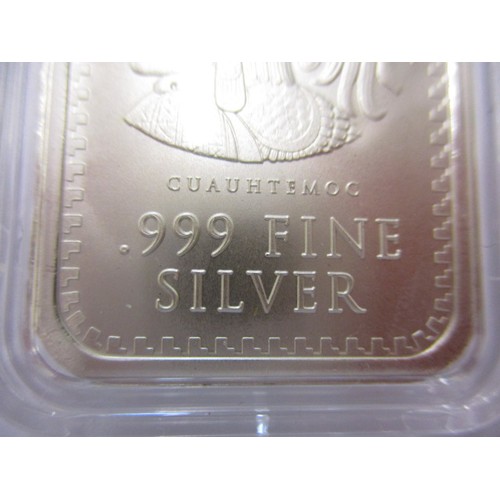 125 - 3 one troy ounce .999 fine silver ingots, depiction Cuauhtemoc the Aztec ruler, each in a plastic ca... 