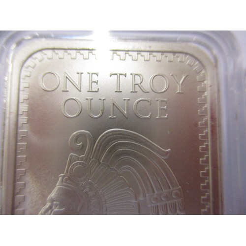 125 - 3 one troy ounce .999 fine silver ingots, depiction Cuauhtemoc the Aztec ruler, each in a plastic ca... 