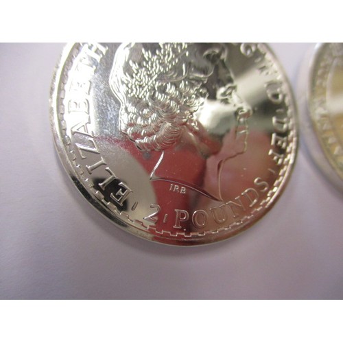 110 - Two 2014 Britannia £2 1oz .999 fine silver coins with horse edges, each in a plastic capsule and min... 