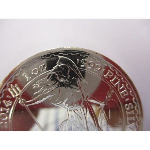 110 - Two 2014 Britannia £2 1oz .999 fine silver coins with horse edges, each in a plastic capsule and min... 