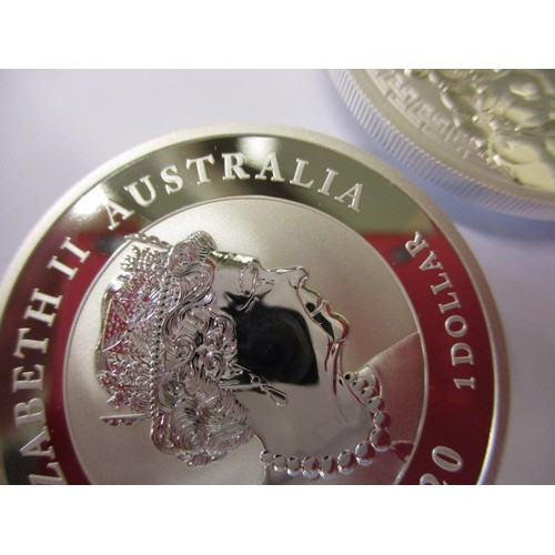 112 - Two Australian 1oz .9999 fine silver 1 Dollar coins, in mint condition and each in a plastic capsule