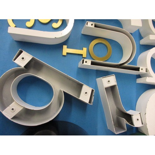 333 - A quantity of metal shop signage letters, approx. height of white letters 17cm with stud fixing from... 