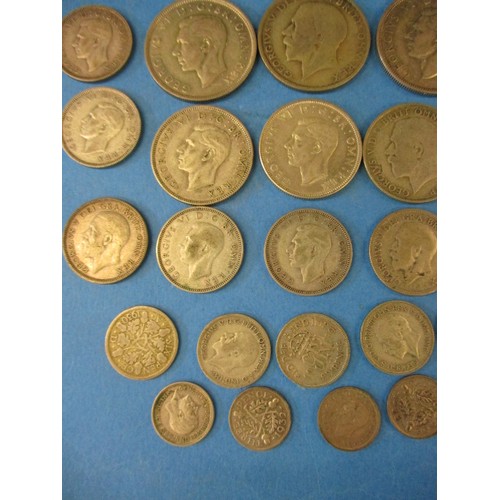 131 - A quantity of pre-decimal part silver coins to include a boxed World War II numismatic set with pape... 