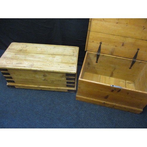 282 - An antique pine blanket box with metal mounts and a later example, both in good useable condition wi... 