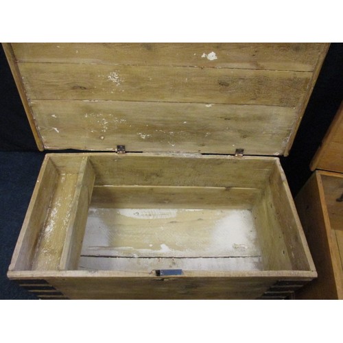 282 - An antique pine blanket box with metal mounts and a later example, both in good useable condition wi... 