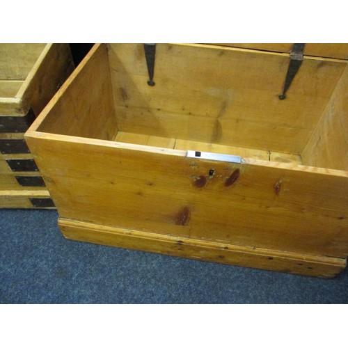 282 - An antique pine blanket box with metal mounts and a later example, both in good useable condition wi... 