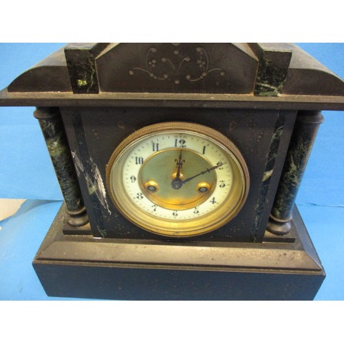 290 - An early 20th century slate mantle clock and a mid-century example by Smiths, neither tested to see ... 