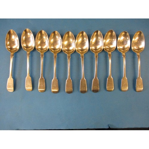 135 - A parcel of 19th century silver spoons, to include 10 hallmarked London1827/28 and 6 marked for Lond... 