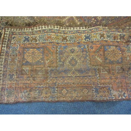 363 - 4 vintage Persian hand woven wool rugs, all in well used condition with some fraying and stains, and... 